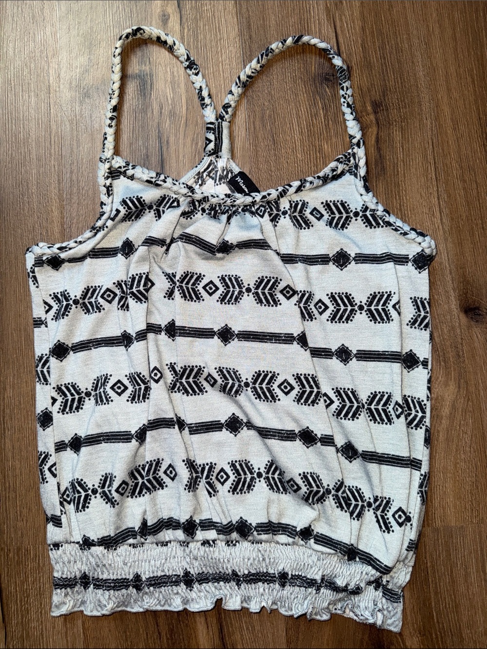 Tribal-Print Black & White Spaghetti-Strap Camisole